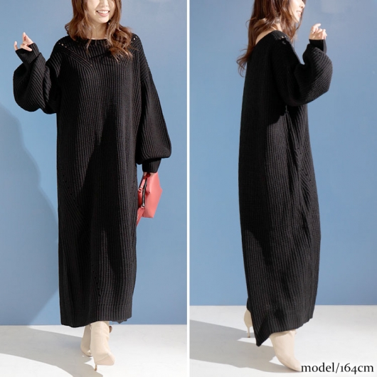 大きいサイズ レディース ロング丈ニットワンピース and-u5370