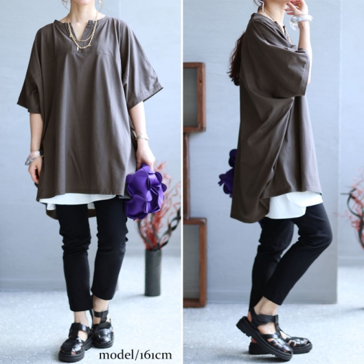 大きいサイズ レディース キーネックコクーンチュニック bai