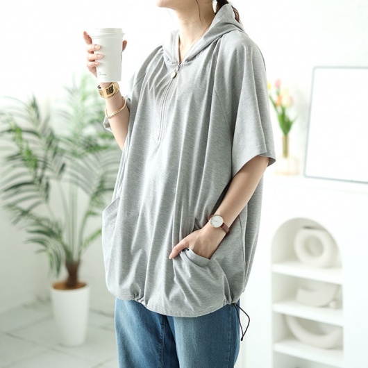大きいサイズ レディース ハーフジップドロストワイドパーカー 大きいサイズ レディース ハーフジップドロストワイドパーカー