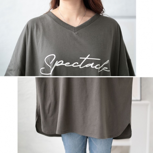 大きいサイズ レディース 筆記体ロゴプリントチュニックTシャツ