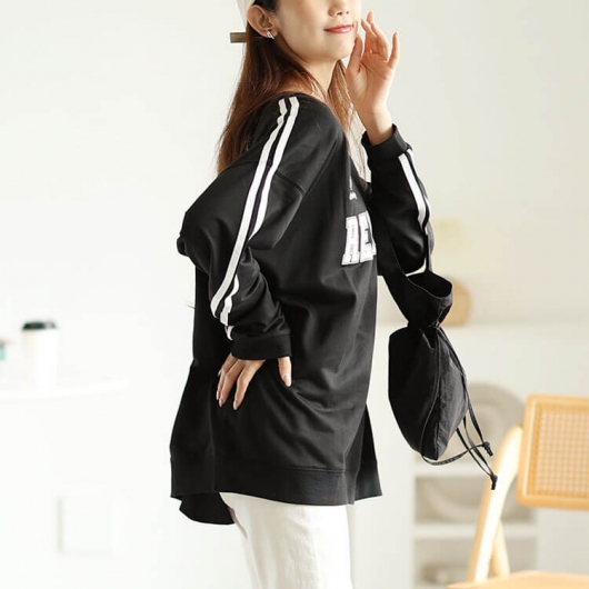 大きいサイズ レディース 袖ラインVネックロゴスウェット bai