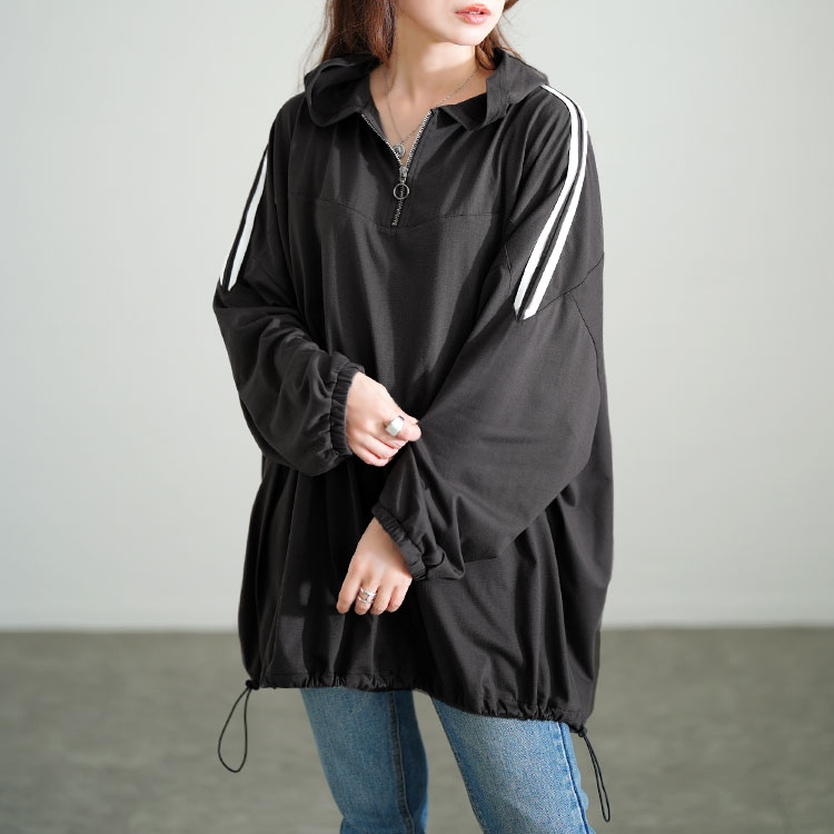 バービー 服 ♡ 大きいサイズ レディース 配色ラインハーフZIPパーカー