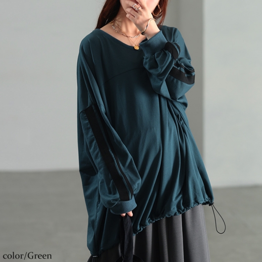 大きいサイズ レディース 裾ドロスト配色ラインチュニック bai-0195