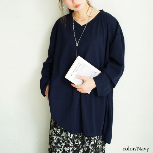 大きいサイズ レディース Vネックバックドロストチュニック bai