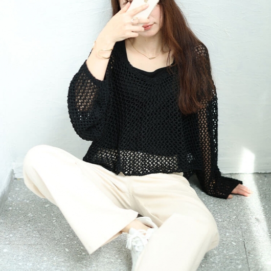 美品 DEBOA /デヴォア メッシュニット フード付きポンチョ フリーサイズ 美品 DEBOA /デヴォア メッシュニット フード付きポンチョ