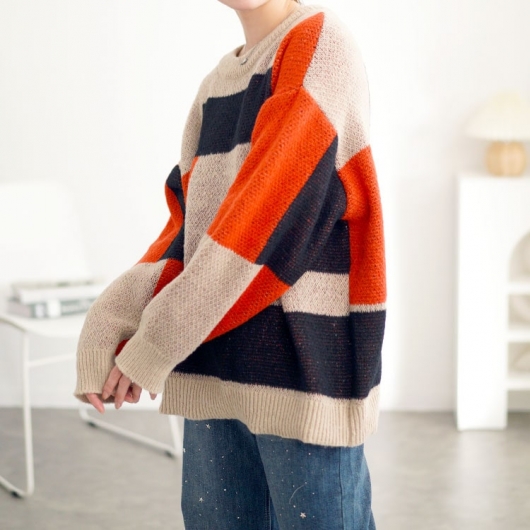 大きいサイズ レディース カラーブロックジャガードニット bro