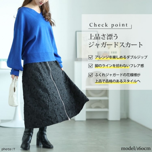 大きいサイズ レディース フロントジップふくれジャガード