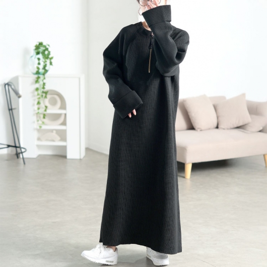 大きいサイズ レディース ハーフZIP畦編みニットワンピース bro