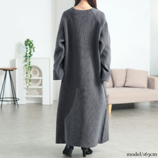 大きいサイズ レディース ハーフZIP畦編みニットワンピース bro-0082