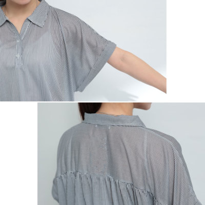 SALE 大きいサイズ 女性 売れ筋商品|||シャツVer3.5 グレーストライプ・スキッパー（SP-512） シャツVer3.5 七分袖 グレーストライプ「ストレッチ」スキッパー