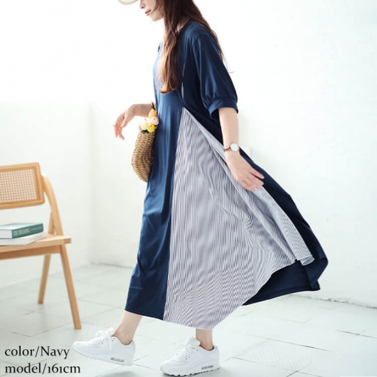 イベントセール】 大きいサイズ レディース ストライプ切り替え