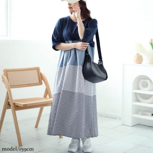 大きいサイズ レディース 異素材切り替えワンピース cast-5544048