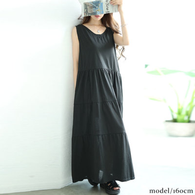 大きいサイズ レディース Vネックノースリーブティアードワンピース