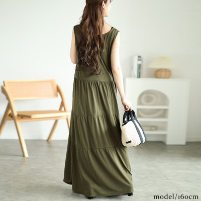 タイムセール❤︎完売品❤︎❤︎新品★IENAVネックワンピース★ 大きいサイズ レディース Vネックノースリーブティアードワンピース