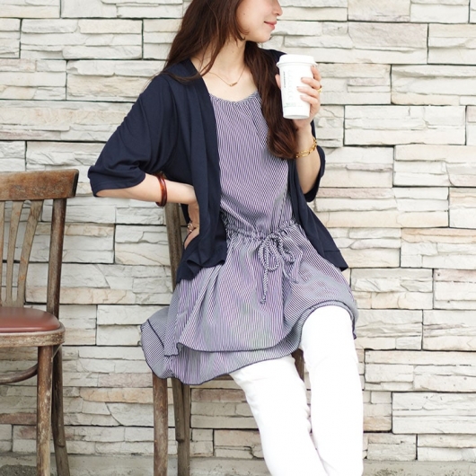 大きいサイズ レディース カーデドッキングストライプティアード