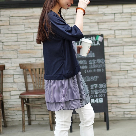 大きいサイズ レディース カーデドッキングストライプティアード