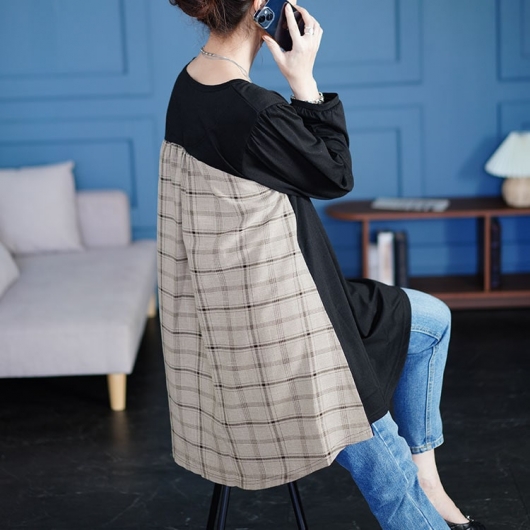 ち*ろ様 【新品】伊太利屋 いたりや 4.8万　ビーズ 黒 チュニック カットソ 大きいサイズ レディース 後ろチェック切り替えチュニック cast