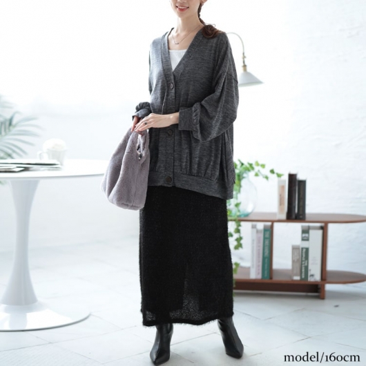 大きいサイズ レディース Vネック裾ギャザーカーディガン cast-5552006