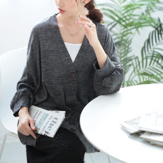 大きいサイズ レディース Vネック裾ギャザーカーディガン cast-5552006