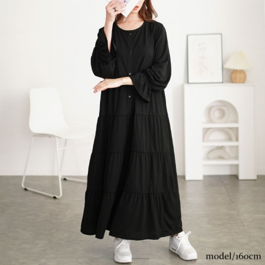 大きいサイズ レディース キャンディスリーブティアードワンピース