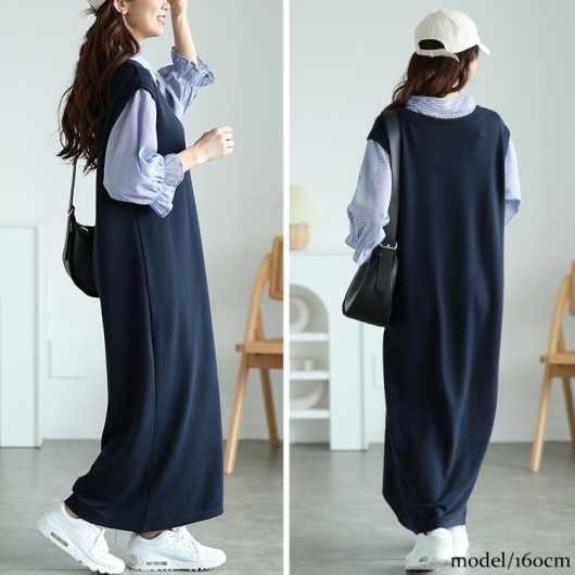 大きいサイズ レディース ストライプシャツ重ね着風ワンピース cast