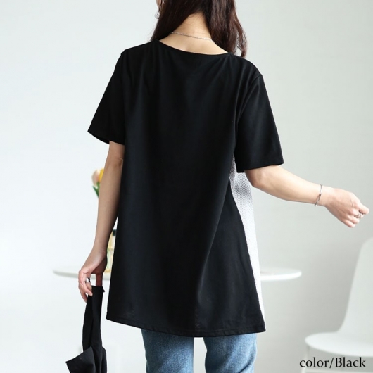 新品｜夏物｜フリル袖切り替えチュニック ストライプ ネイビー