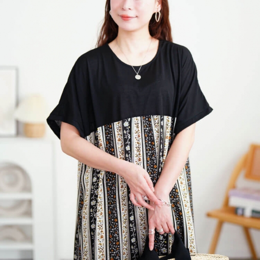大きいサイズ レディース 小花柄切り替えワンピース cast