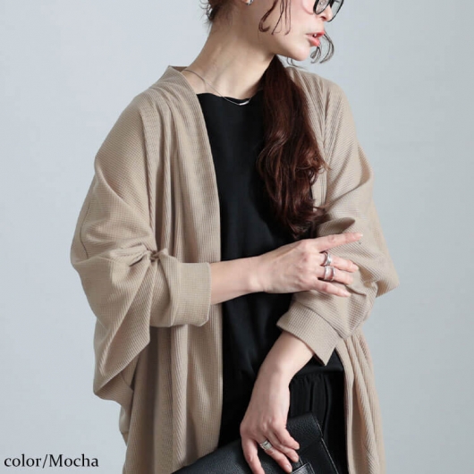 ［美品］サードマガジン　リネン100%ワッフルカーディガン　ガウン THIRD MAGAZINE 麻 リネン100% カーディガン