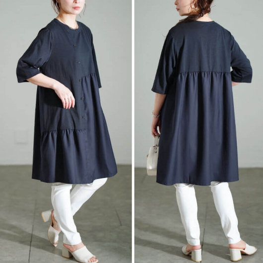 大きいサイズ レディース アシンメトリー異素材切り替え