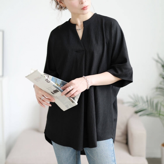 大きいサイズ レディース 楊柳胸タックドルマンチュニック cast