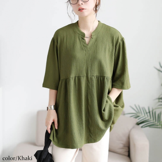 y*c様 SOOR PLOOM オリーブグリーン チュニック 12y 2WAYボリュームカーブスリーブパネルフレアチュニック（シャツ