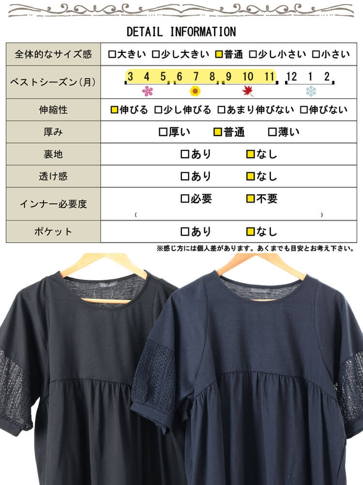 大きいサイズ レディース 袖レース切り替えペプラムチュニック