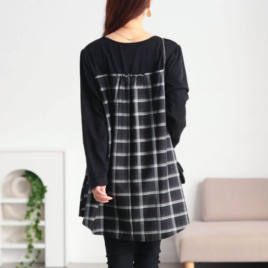 大きいサイズ レディース チェック柄切り替えチュニック cast-5558021