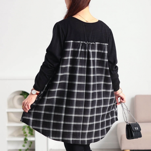 大きいサイズ レディース チェック柄切り替えチュニック cast-5558021