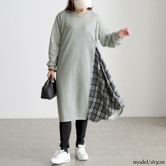 美品⁂センソユニコ⁂ロングワンピース　チェック　パターン切り替　アシメ　グレー系 美品⁂センソユニコ⁂ロングワンピース チェック パターン切り替 アシメ