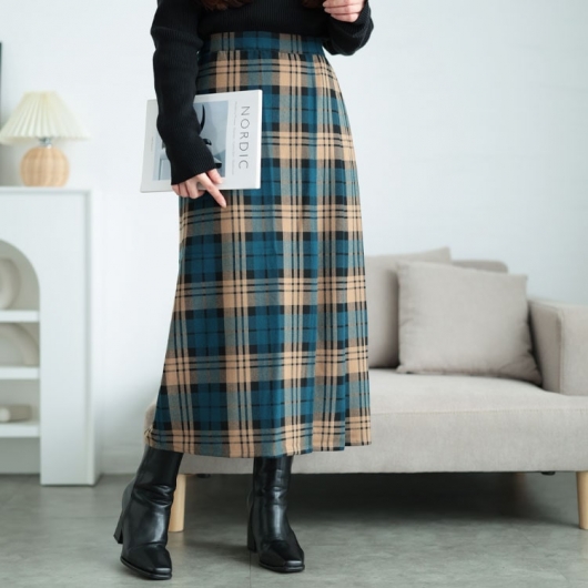 大きいサイズ レディース チェック柄ストレッチ微起毛プリーツスカート