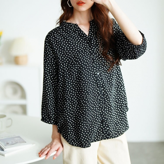 ドット　ブラウス Edit Sheen ブラウス シャツ 二段フリルカラードットブラウス