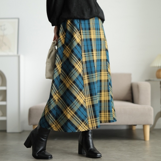 大きいサイズ レディース チェック柄メルティストレッチ微起毛フレア