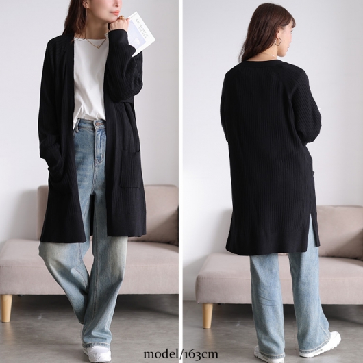 大きいサイズ レディース 洗えるワイドリブトッパーカーディガン