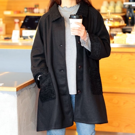 大きいサイズ レディース 裏ボア使いステンカラーAラインコート cpdai