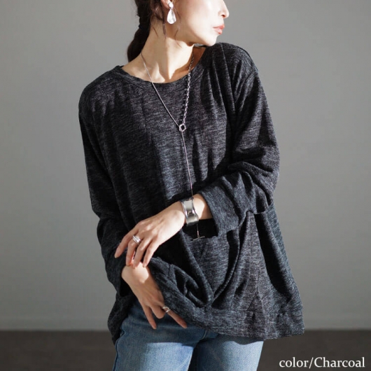 大きいサイズ レディース ラウンドネックタケノコタックプルオーバー