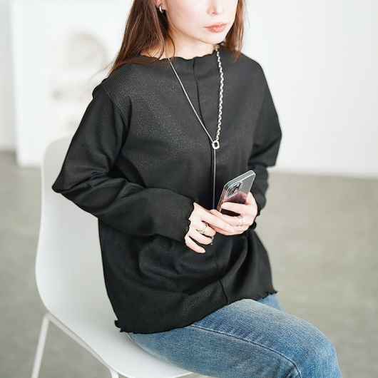 大きいサイズ レディース 前後2wayラメシアーメロートップス