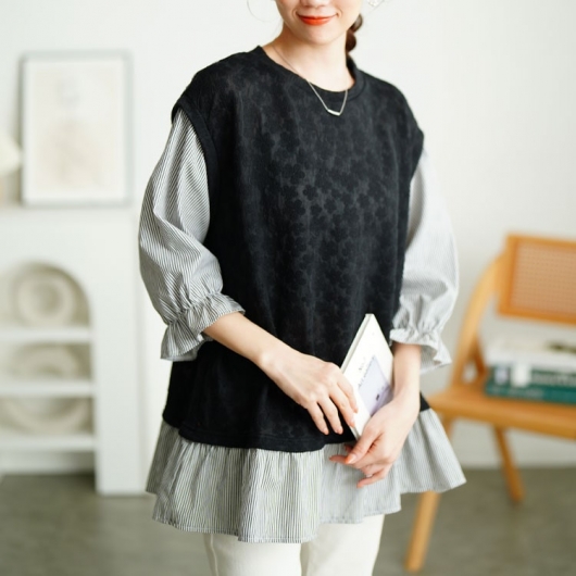 MIOSMOKEY ジャガード ニット ベスト MIOSMOKEY｜フラワージャガードニットベスト