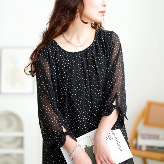 大きいサイズ レディース ドットシフォンタックブラウス cpdai