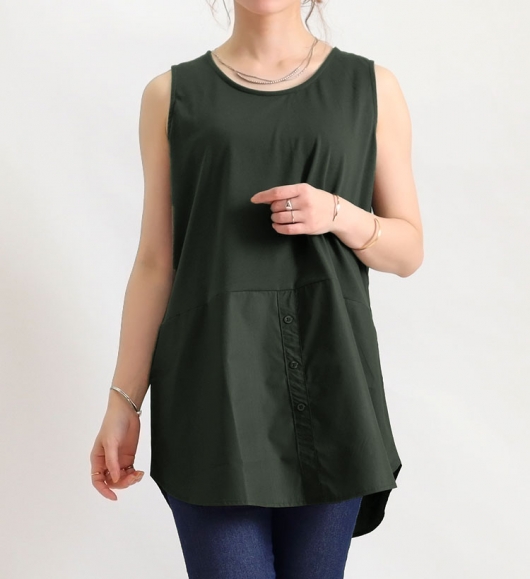 大きいサイズ レディース 裾布帛フェイクタンク cros-130058