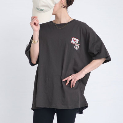 大きいサイズ レディース ワッペン半袖Tシャツ cros-130125