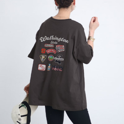 大きいサイズ レディース ワッペン半袖Tシャツ cros-130125
