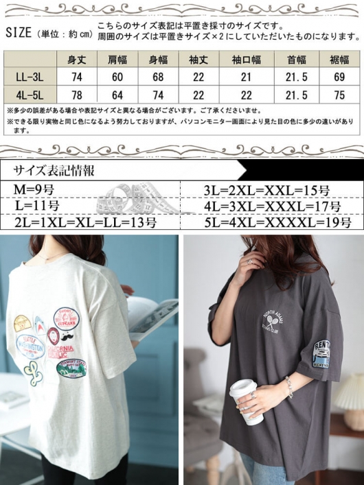 大きいサイズ レディース サメワッペンコットンTシャツ cros