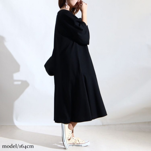 Factelier ティアード ロングワンピース カットソー フリーサイズ slattgir ワンピース 高身長 ティアードフレアワンピース