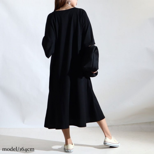 Factelier ティアード ロングワンピース カットソー フリーサイズ 小さいサイズ ティアードワンピース 低身長さん・小柄女性 通販